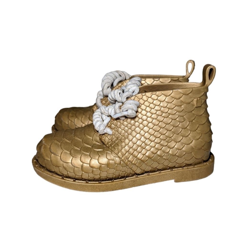 Mini Melissa Baja East Gold Python ankle boots girls toddler size 9